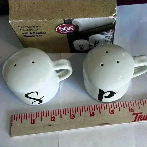 New Tablecraft Enamel Salt & Pepper Shakers, White - Picture 10 of 10